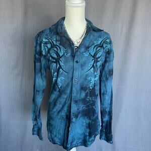 Grunge blue tie dye button up